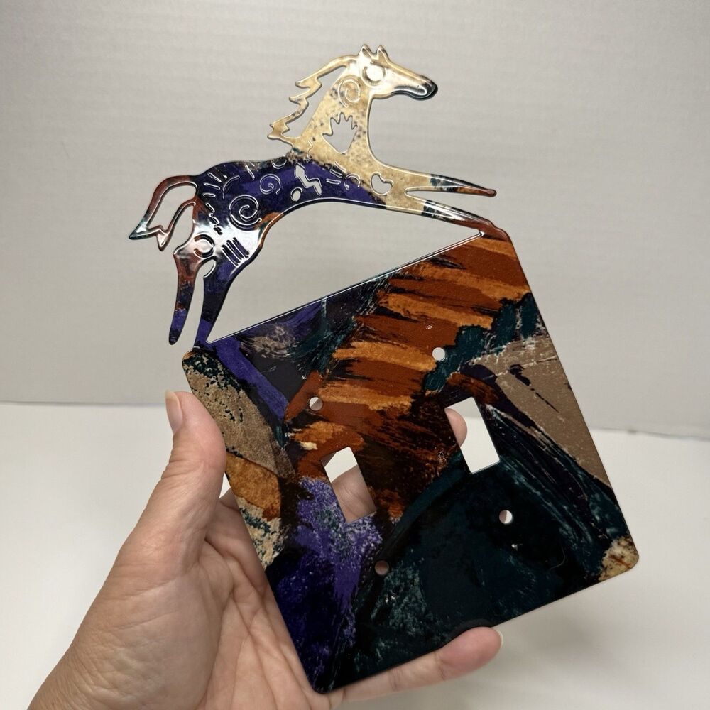 Running Horse Metal Art Reversible Double Light Switch Cover Handcrafted Plate